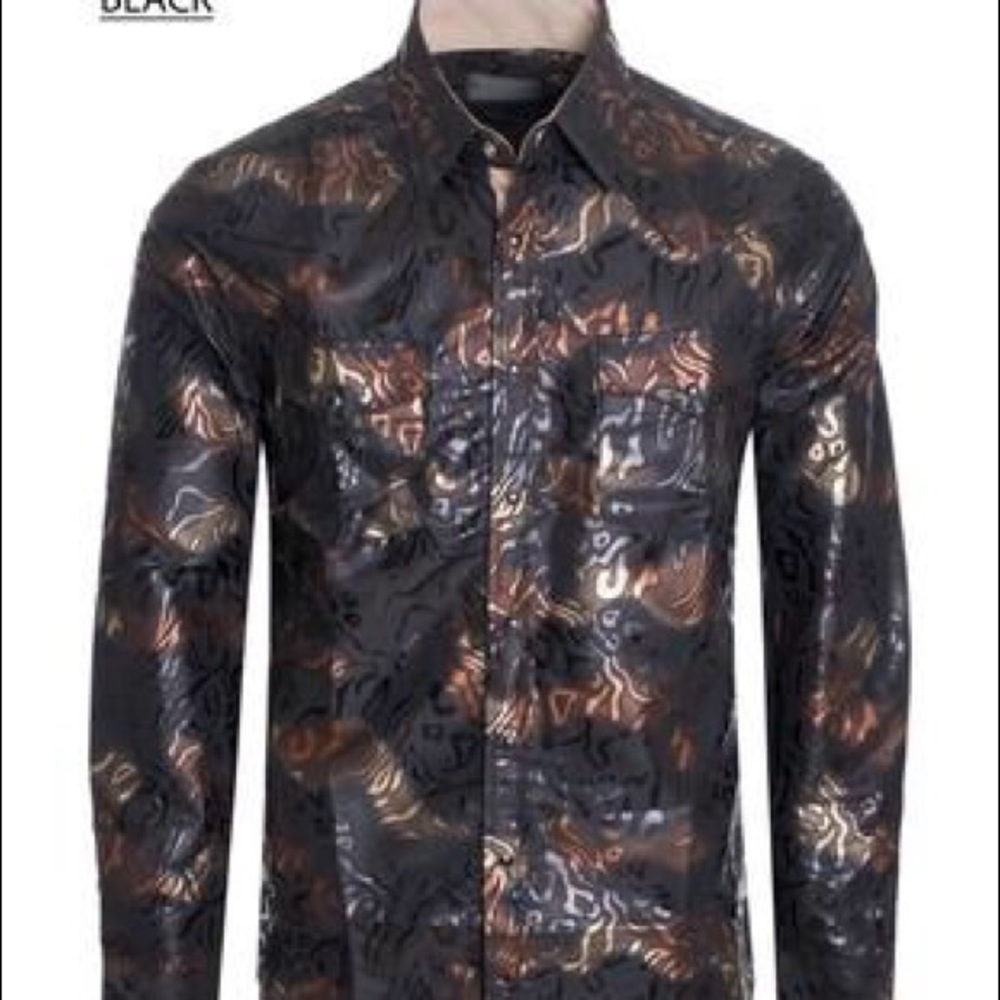 Men's long sleeve foil printed shirt